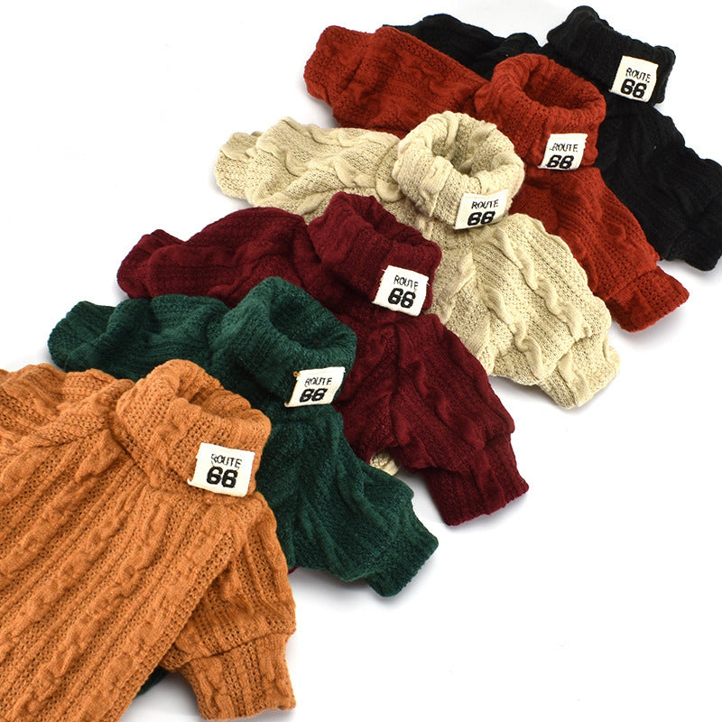 Dog Turtleneck Sweater - Beige/Black/Green/Khaki/Orange/Red