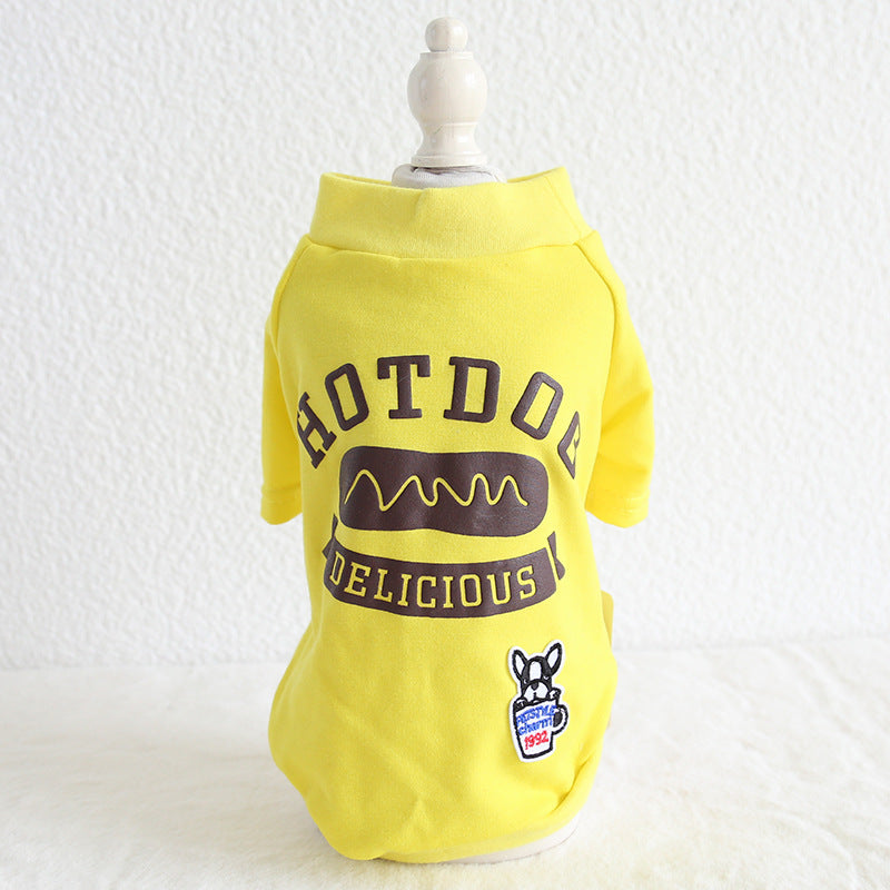 Hotdog Print Dog Jumper - Grey/Yellow