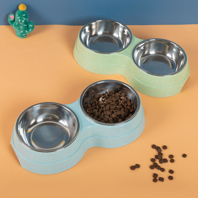 Pastel Stainless Steel Double Food and Water Bowl - Blue/Green/Pink