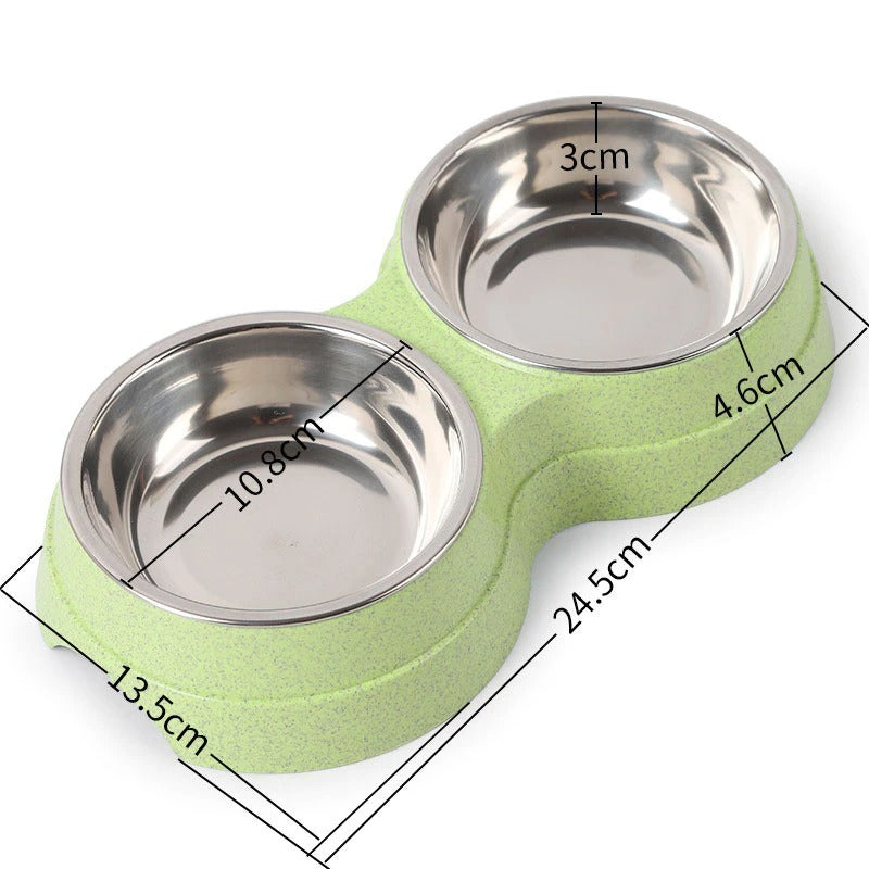 Pastel Stainless Steel Double Food and Water Bowl - Blue/Green/Pink