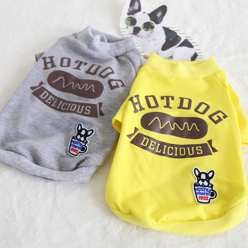 Hotdog Print Dog Jumper - Grey/Yellow