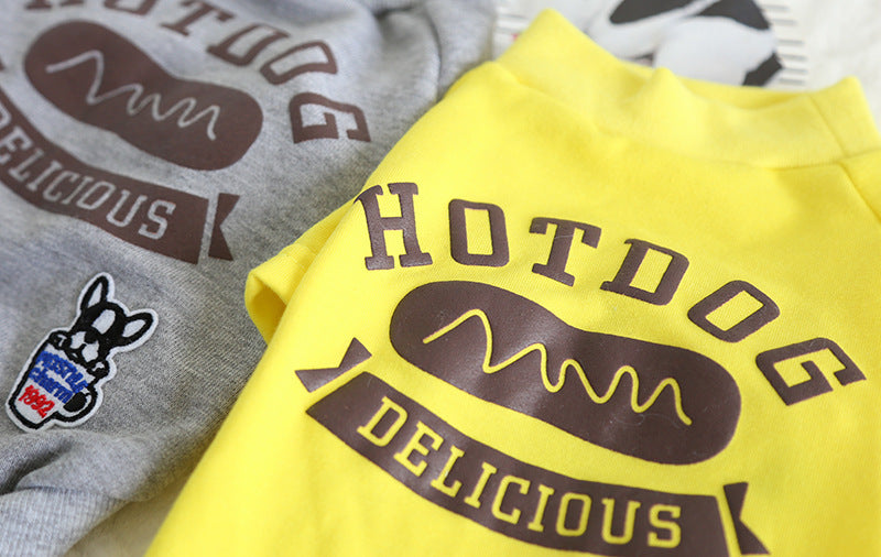 Hotdog Print Dog Jumper - Grey/Yellow