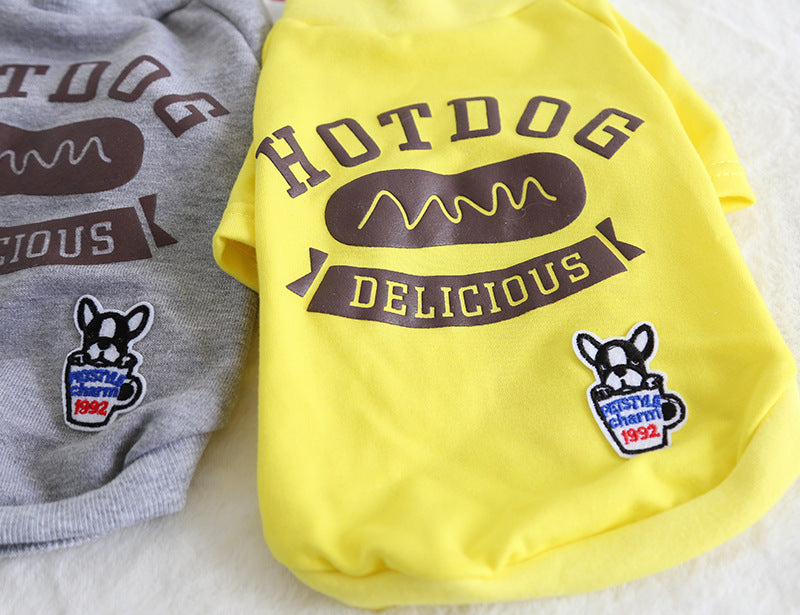 Hotdog Print Dog Jumper - Grey/Yellow