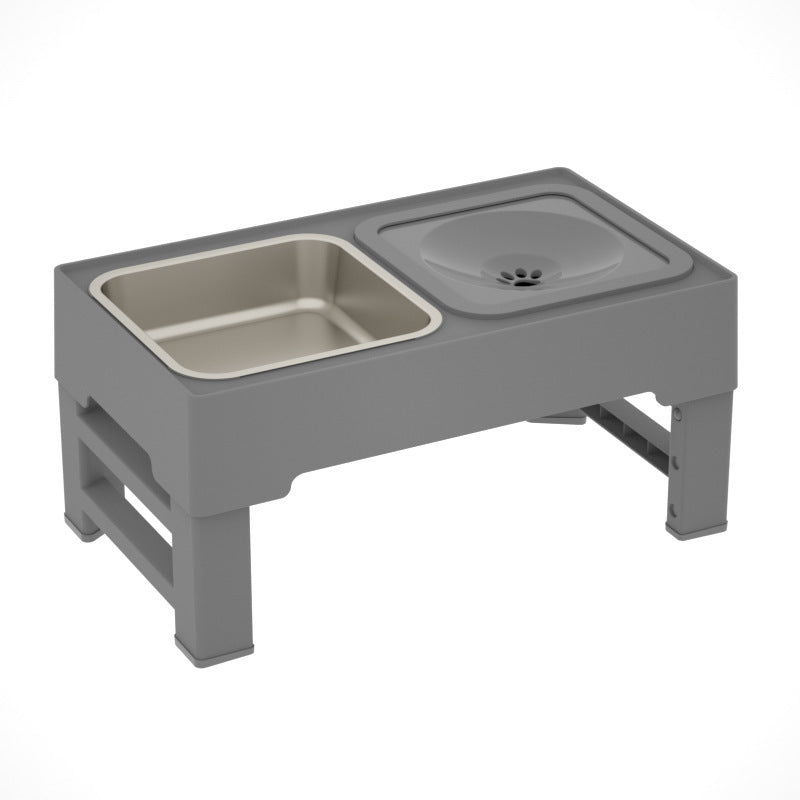 Stainless Steel Adjustable Elevated Double Dog Bowls - SlowFeeder/StainlessSteel - Black/Grey