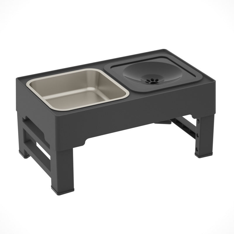 Stainless Steel Adjustable Elevated Double Dog Bowls - SlowFeeder/StainlessSteel - Black/Grey