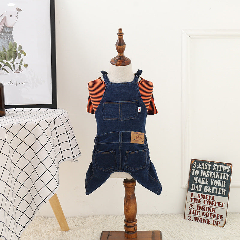 Cotton Denim Style Dog Dungarees - Light Denim/Dark Denim