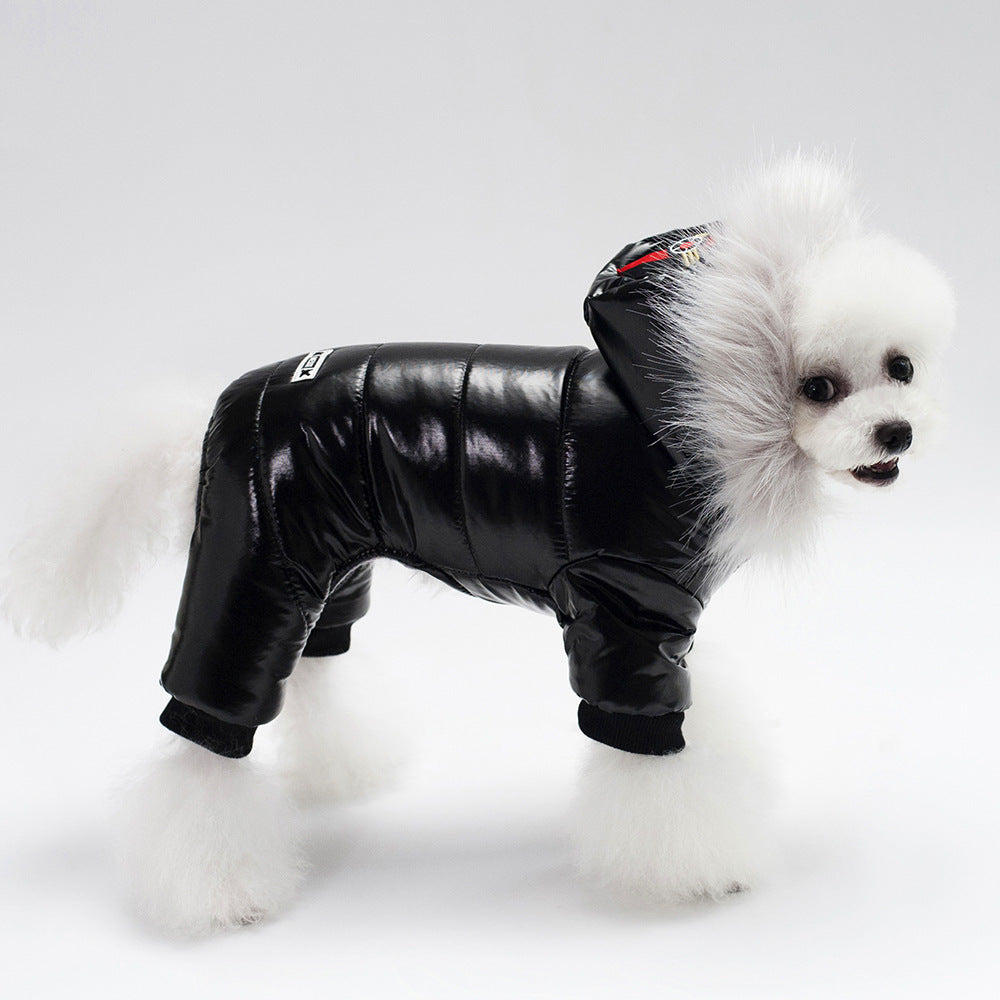 Dog Winter Puffa Jacket With Fur Lined Hood - Black/Brown/Red