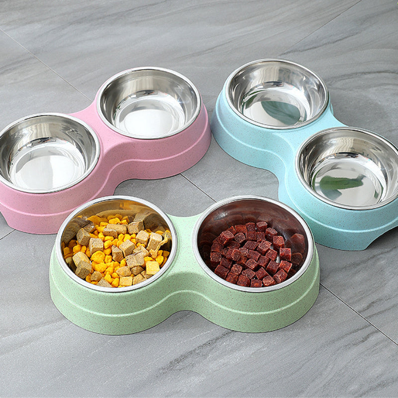 Pastel Stainless Steel Double Food and Water Bowl - Blue/Green/Pink