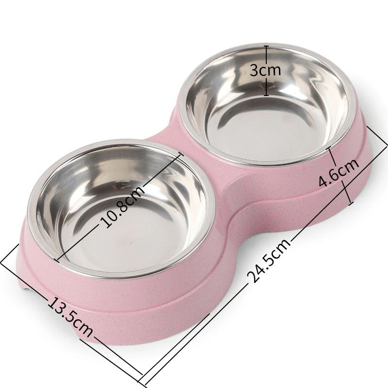 Pastel Stainless Steel Double Food and Water Bowl - Blue/Green/Pink