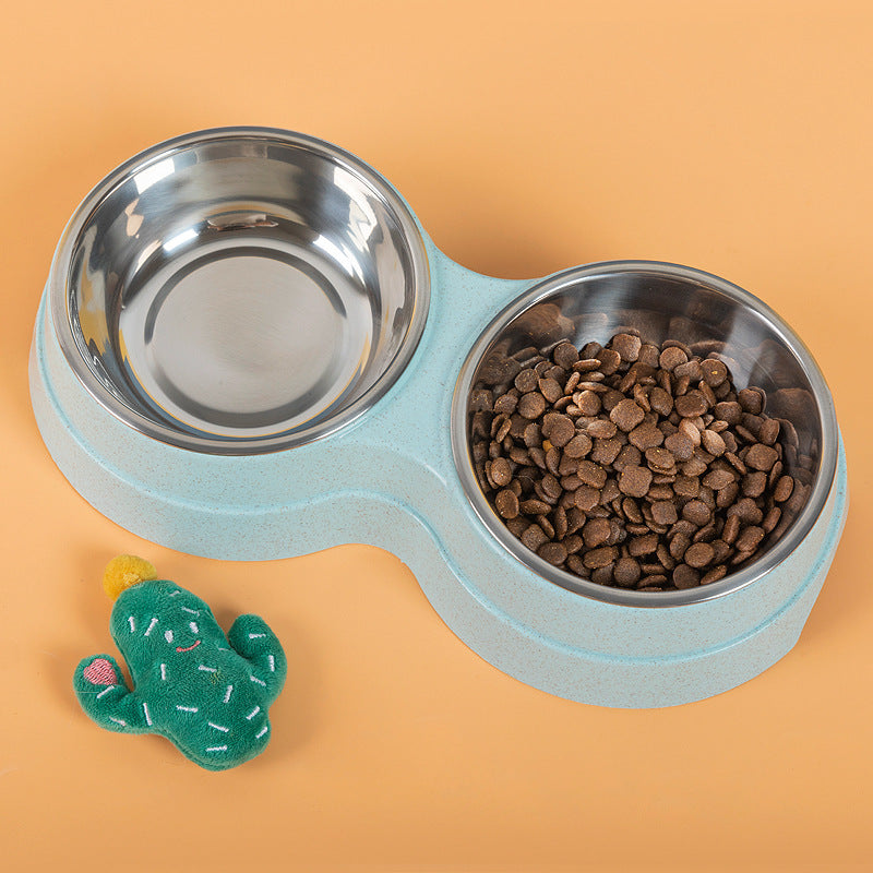 Pastel Stainless Steel Double Food and Water Bowl - Blue/Green/Pink