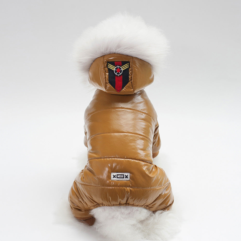 Dog Winter Puffa Jacket With Fur Lined Hood - Black/Brown/Red