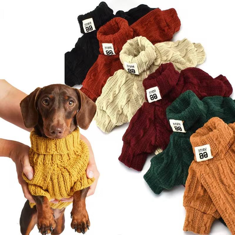 Dog Turtleneck Sweater - Beige/Black/Green/Khaki/Orange/Red