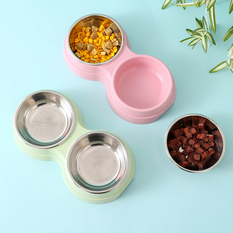 Pastel Stainless Steel Double Food and Water Bowl - Blue/Green/Pink