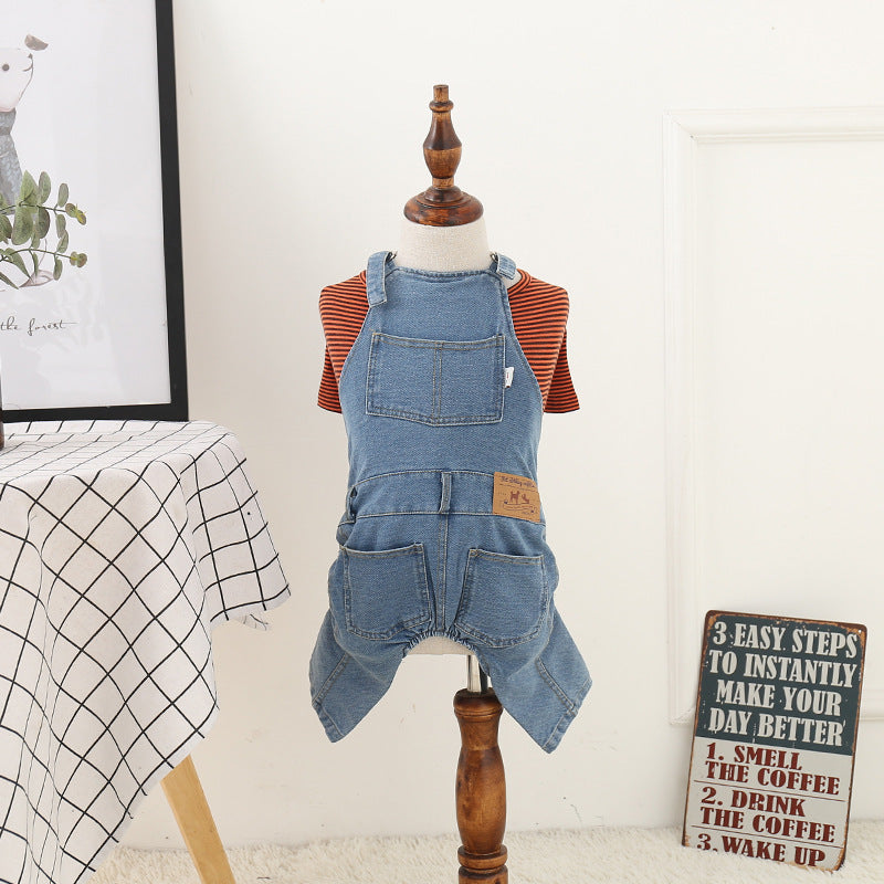 Cotton Denim Style Dog Dungarees - Light Denim/Dark Denim